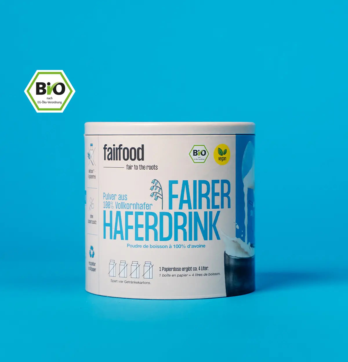 Organic oat drink powder 360g in a cardboard container