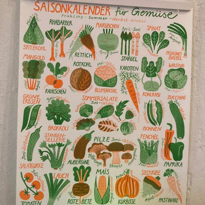 Saison Kalender für Gemüse von Mina Braun (limitierte Auflage)