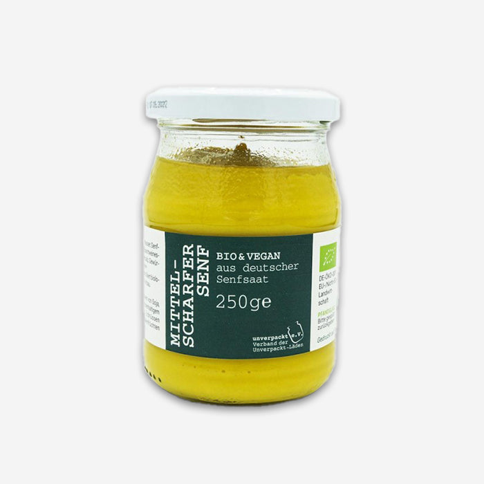 Medium-hot organic mustard 250g in a returnable glass jar