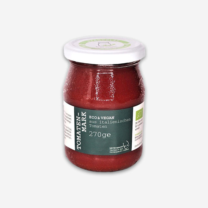 Organic tomato paste 270g in a returnable glass jar
