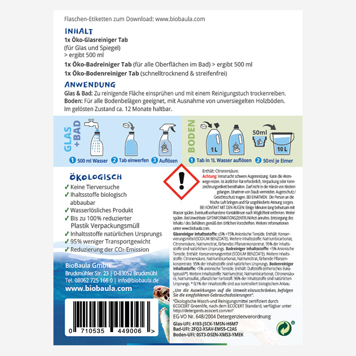 Eco Cleaning Tabs: Starter Set Glass, Bathroom, Floor