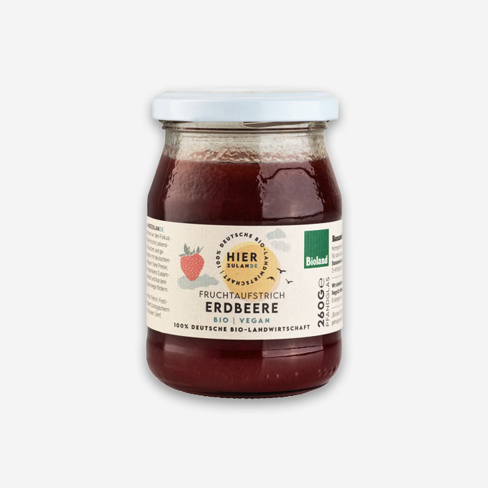 Organic fruit spread 260g in a returnable glass jar, various varieties
